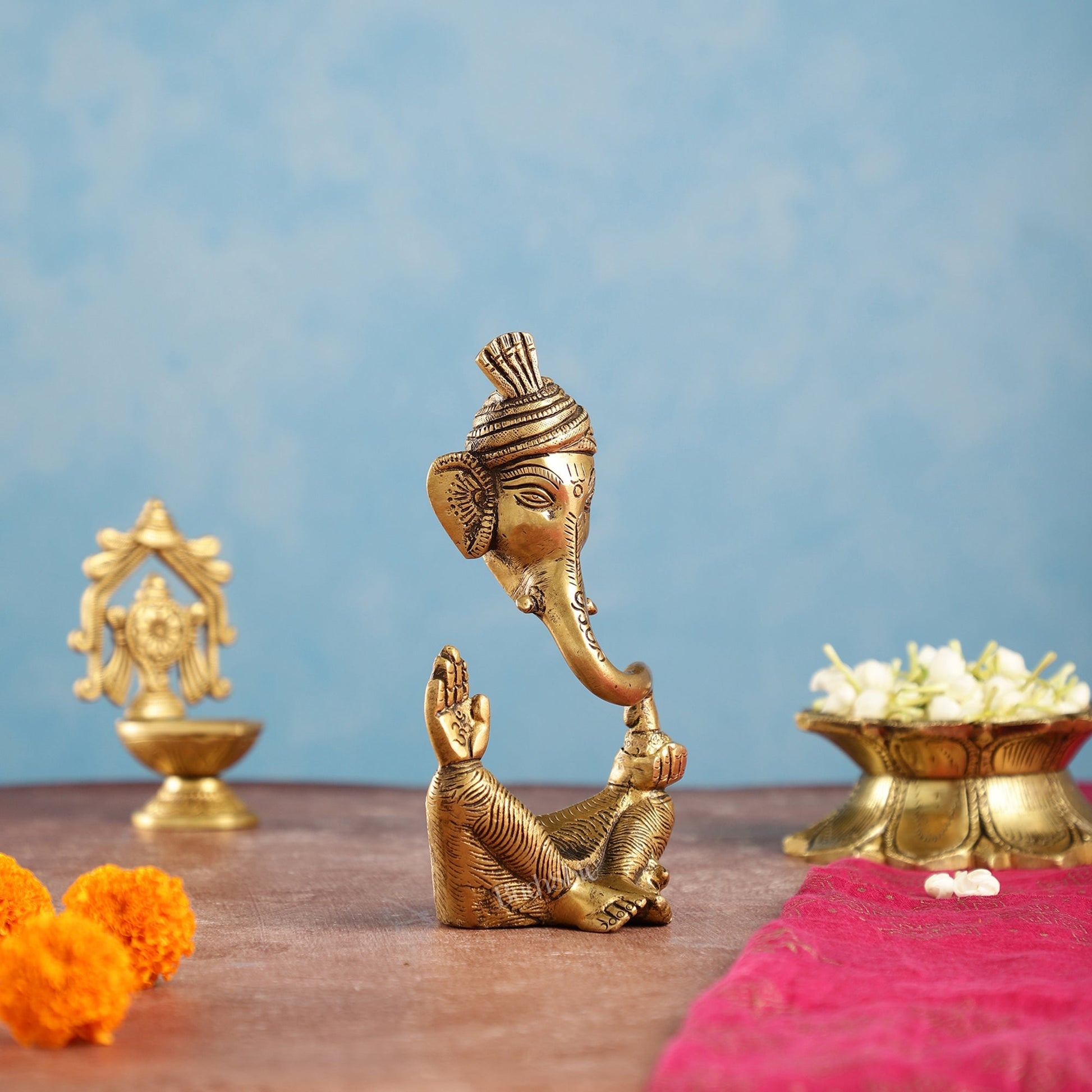 Handcrafted Brass Pagadi Ganesha Idol | 7 inch