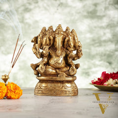 Handcrafted Brass Panchmukhi Ganesha Idol - 8 Inch