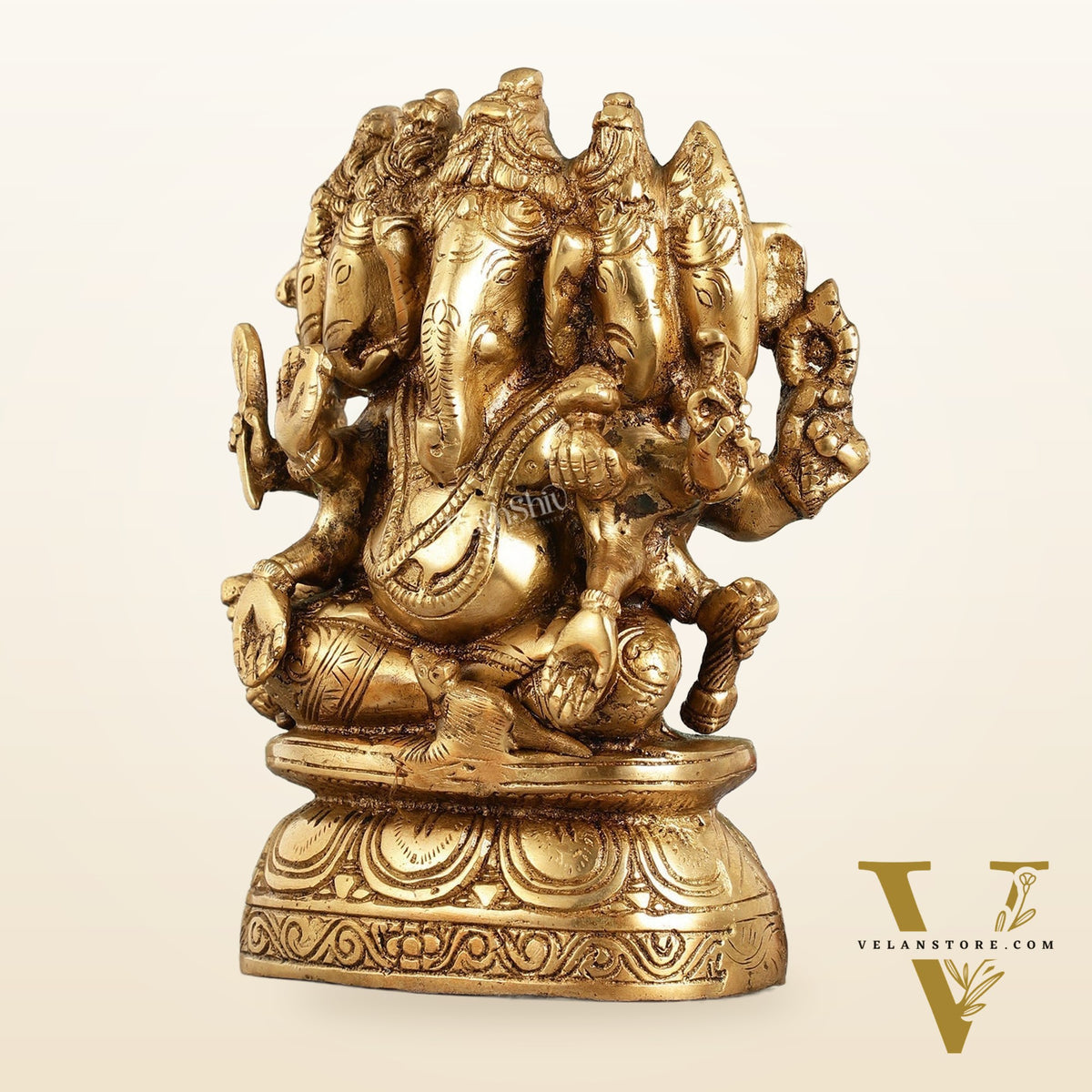 Handcrafted Brass Panchmukhi Ganesha Idol - 8 Inch