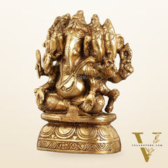 Handcrafted Brass Panchmukhi Ganesha Idol - 8 Inch