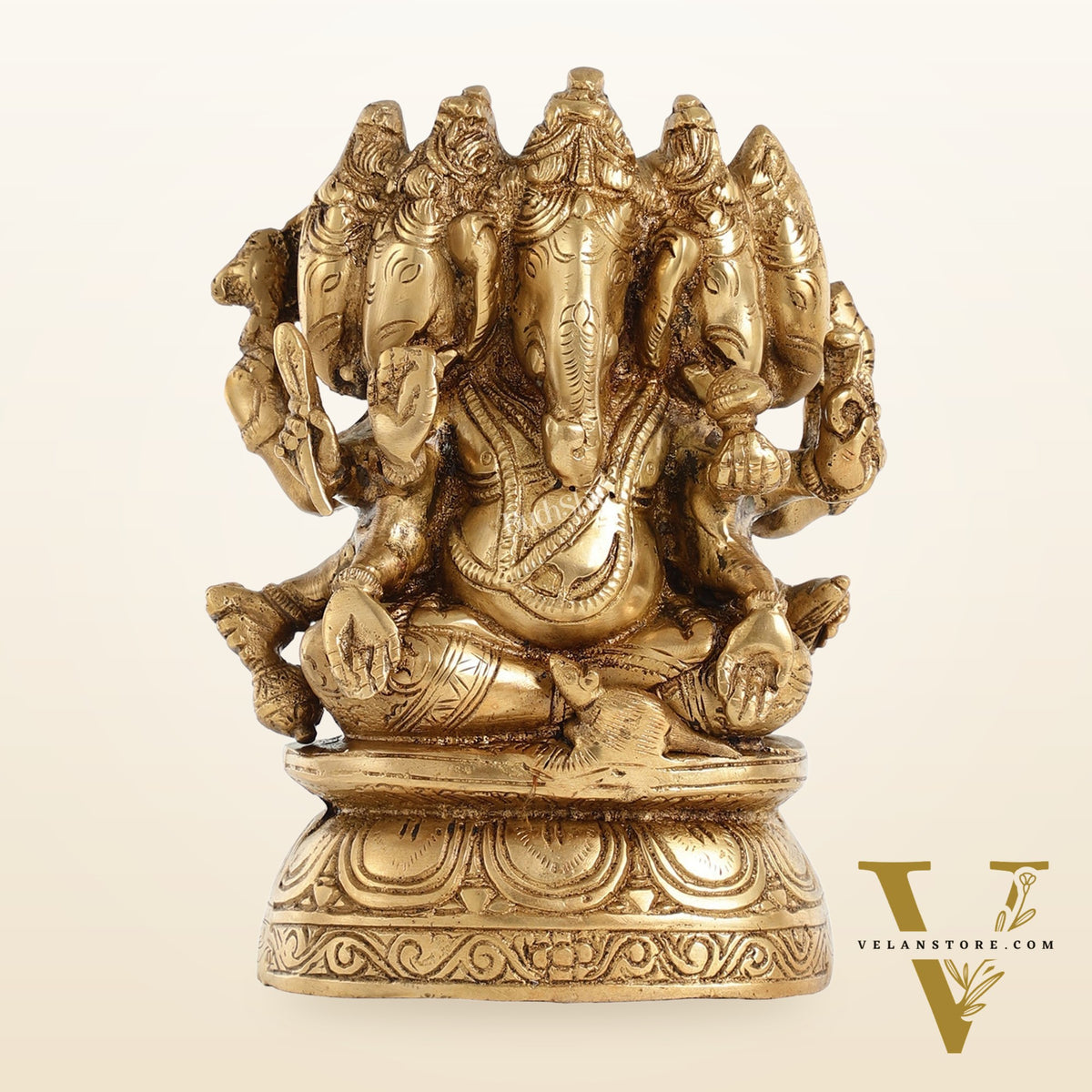 Handcrafted Brass Panchmukhi Ganesha Idol - 8 Inch