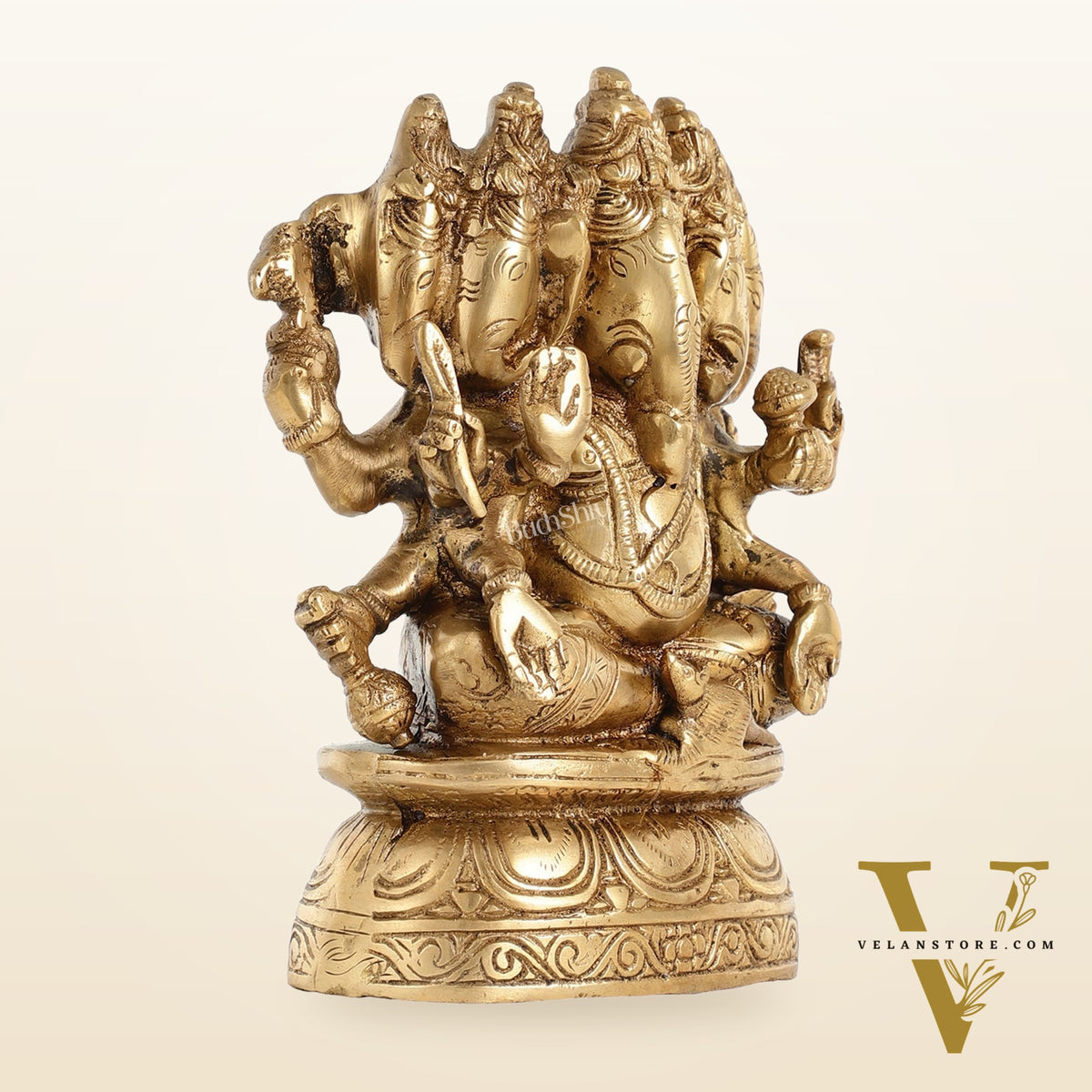 Handcrafted Brass Panchmukhi Ganesha Idol - 8 Inch