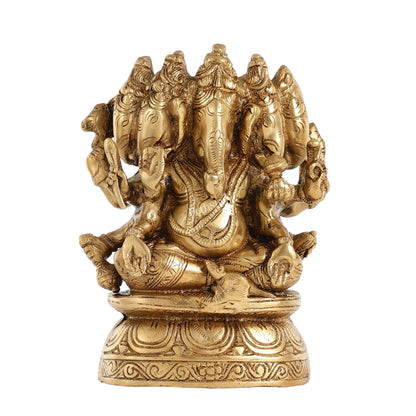 Handcrafted Brass Panchmukhi Ganesha Idol - 8 Inch