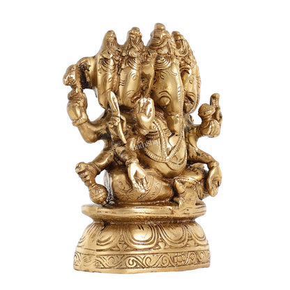 Handcrafted Brass Panchmukhi Ganesha Idol - 8 Inch