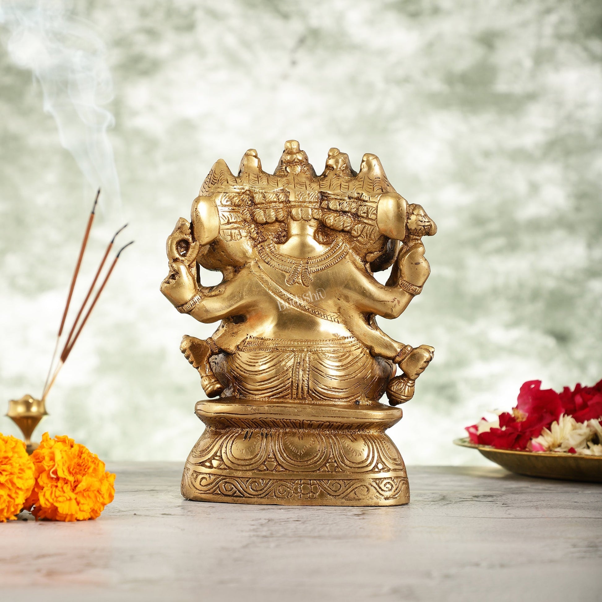 Handcrafted Brass Panchmukhi Ganesha Idol - 8 Inch