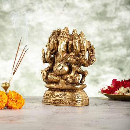 Handcrafted Brass Panchmukhi Ganesha Idol - 8 Inch