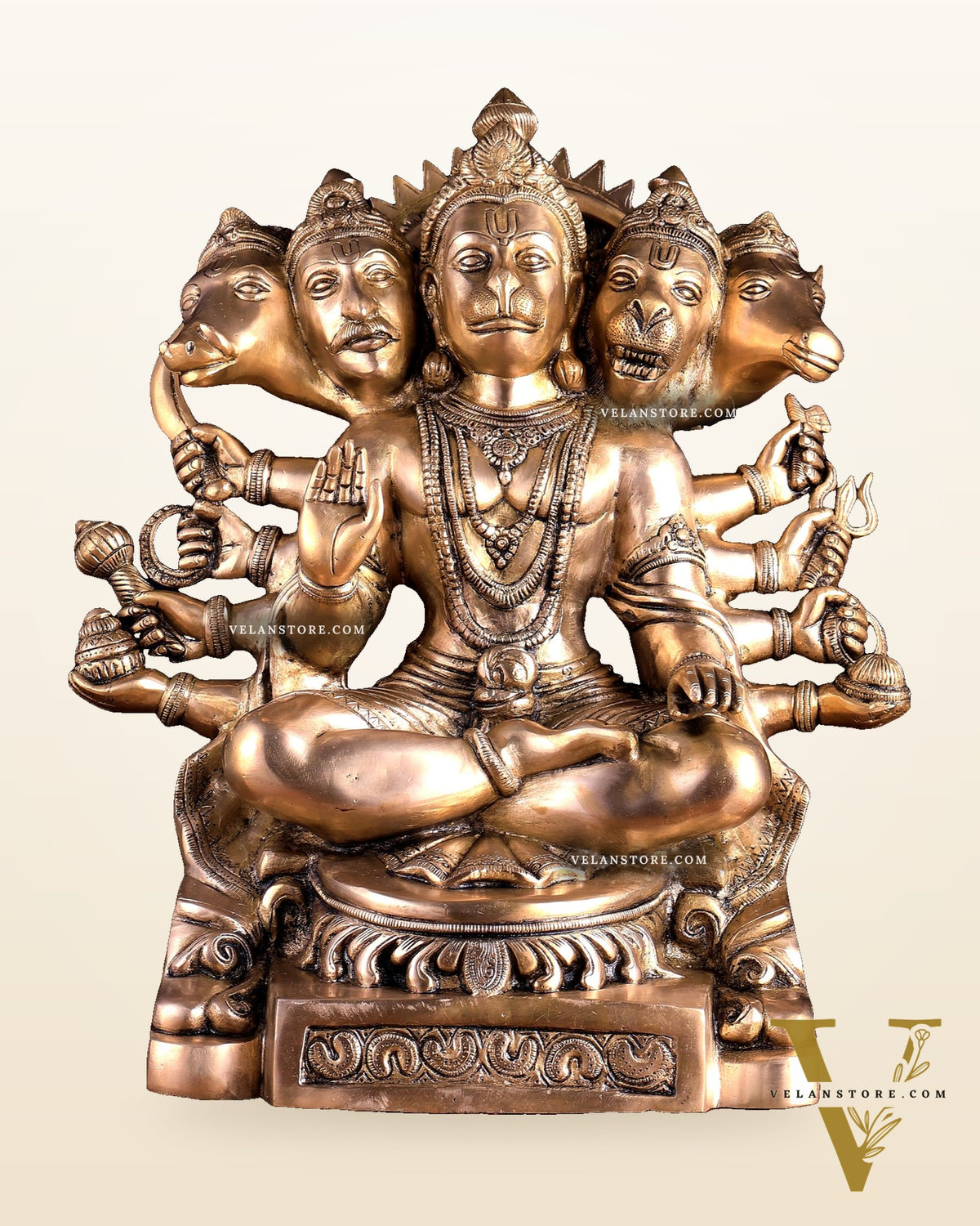 Handcrafted Brass Panchmukhi Hanuman Idol | Divine Blessings 17"