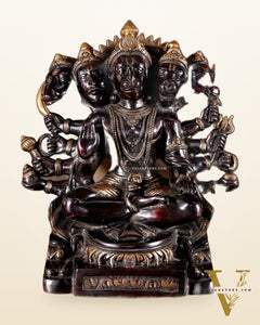 Handcrafted Brass Panchmukhi Hanuman Idol - Dual Tone black Gold - 17"