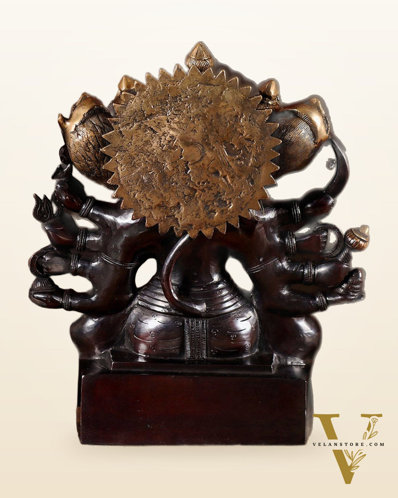 Handcrafted Brass Panchmukhi Hanuman Idol - Dual Tone black Gold - 17"