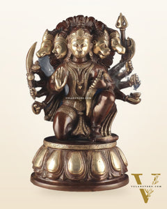 Handcrafted Brass Panchmukhi Hanuman Idol – Dual Tone Chola Finish, 13.5"