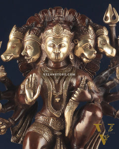 Handcrafted Brass Panchmukhi Hanuman Idol – Dual Tone Chola Finish, 13.5"