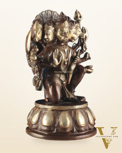 Handcrafted Brass Panchmukhi Hanuman Idol – Dual Tone Chola Finish, 13.5"