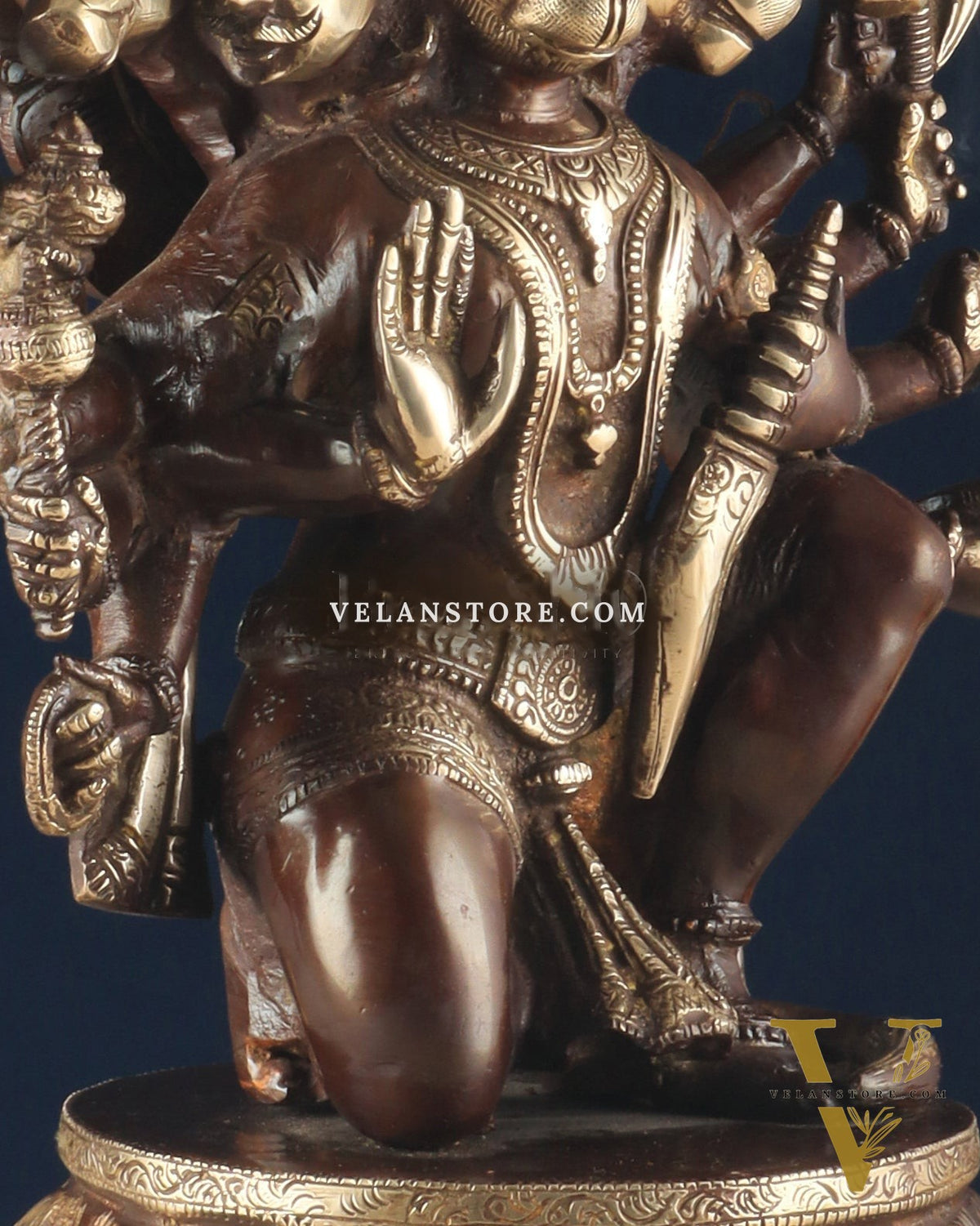 Handcrafted Brass Panchmukhi Hanuman Idol – Dual Tone Chola Finish, 13.5"