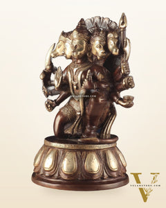 Handcrafted Brass Panchmukhi Hanuman Idol – Dual Tone Chola Finish, 13.5"