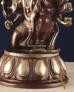 Handcrafted Brass Panchmukhi Hanuman Idol – Dual Tone Chola Finish, 13.5"