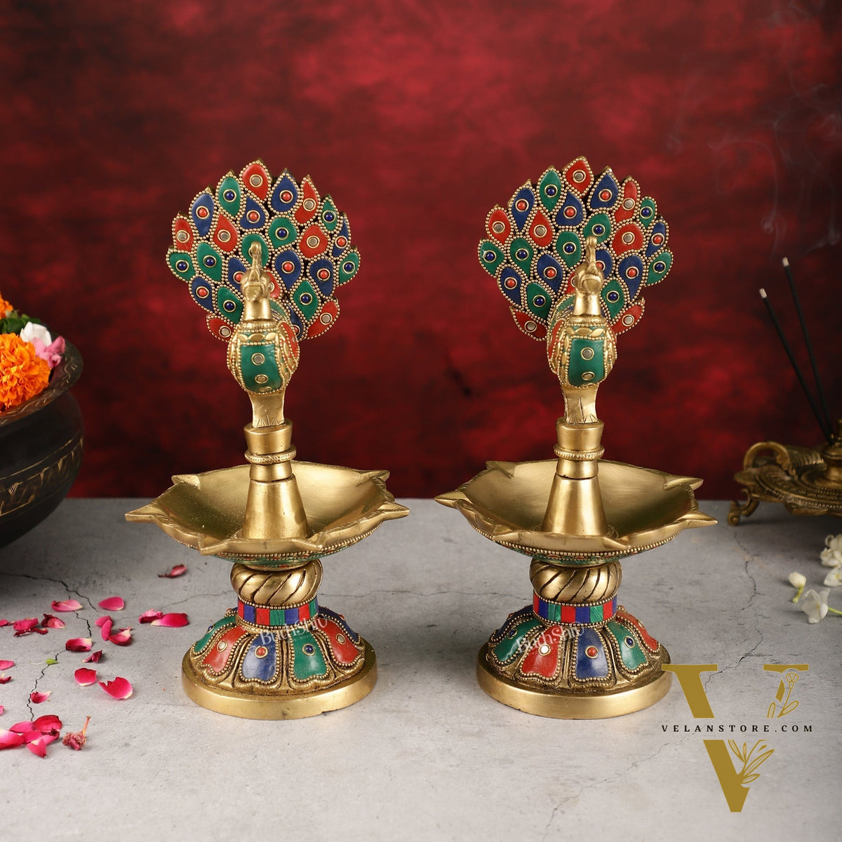 Handcrafted Brass peacock Diya - 11 inch pair