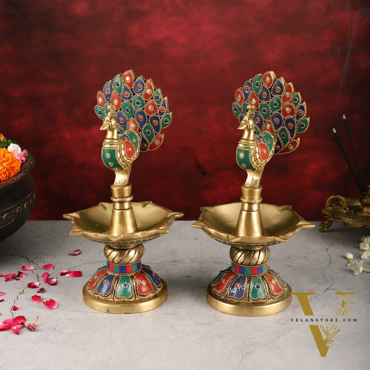 Handcrafted Brass peacock Diya - 11 inch pair