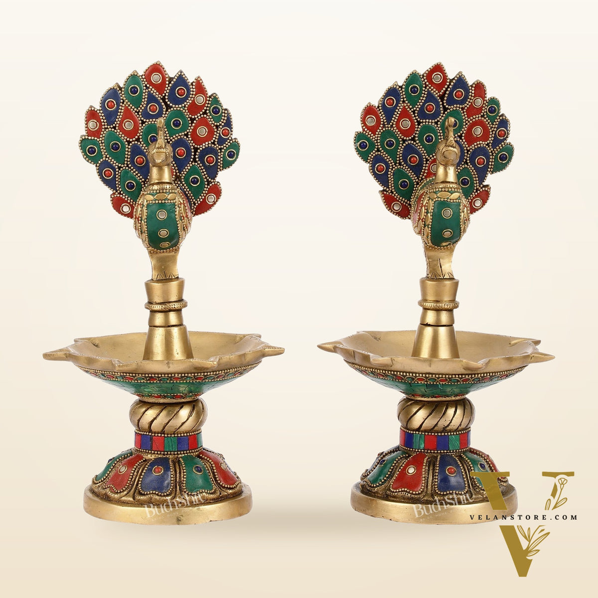 Handcrafted Brass peacock Diya - 11 inch pair