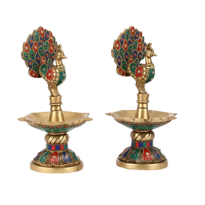 Handcrafted Brass peacock Diya - 11 inch pair