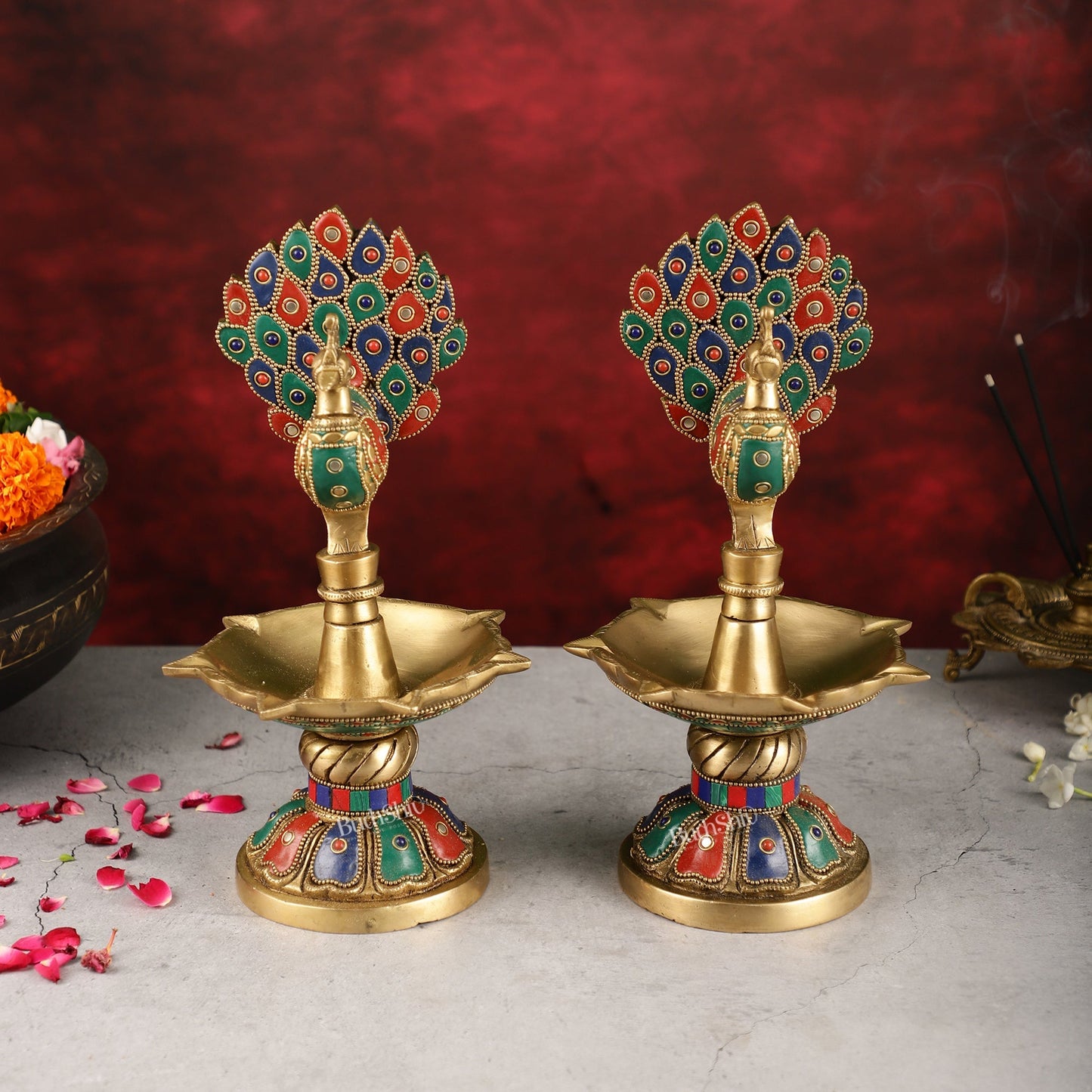 Handcrafted Brass peacock Diya - 11 inch pair