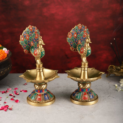 Handcrafted Brass peacock Diya - 11 inch pair