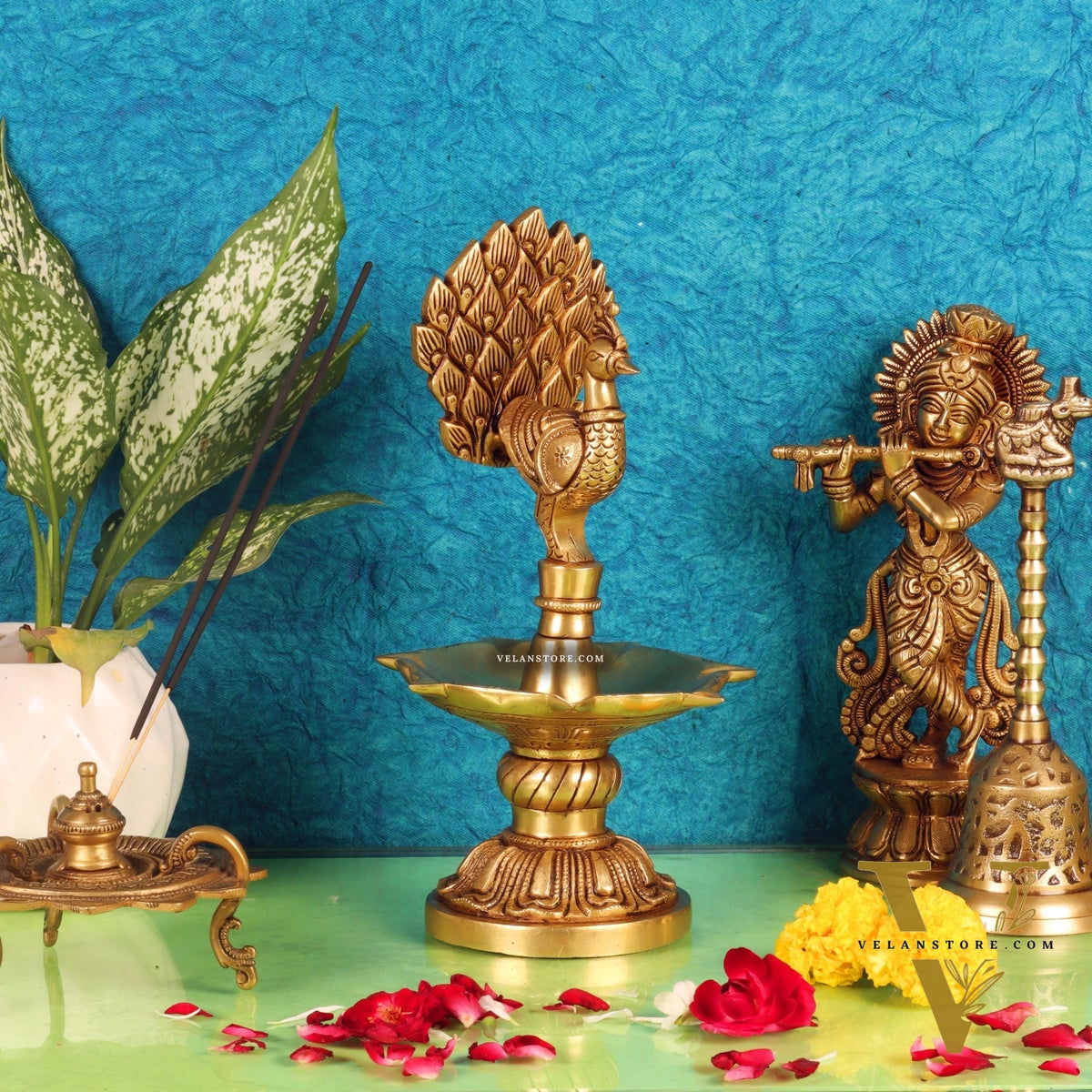Handcrafted Brass peacock Diya - 11 inch