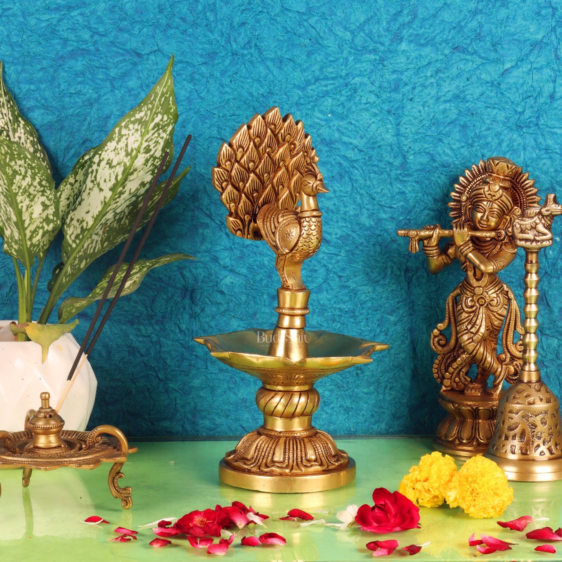Handcrafted Brass peacock Diya - 11 inch