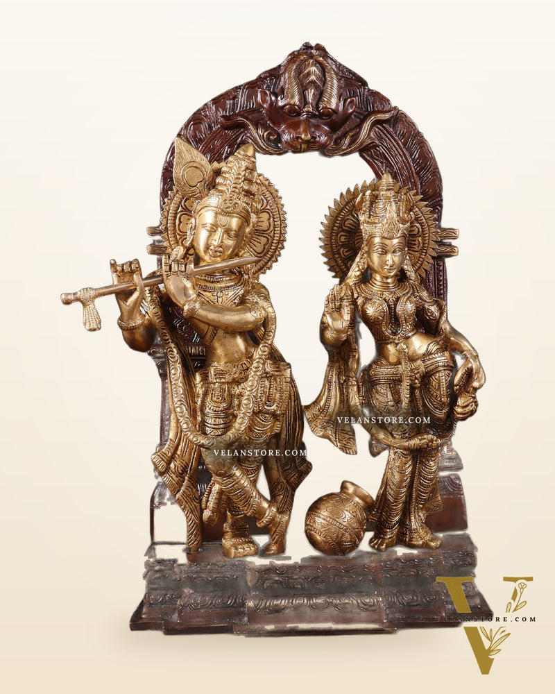 Handcrafted Brass Radha Krishna Idol dual tone 14"