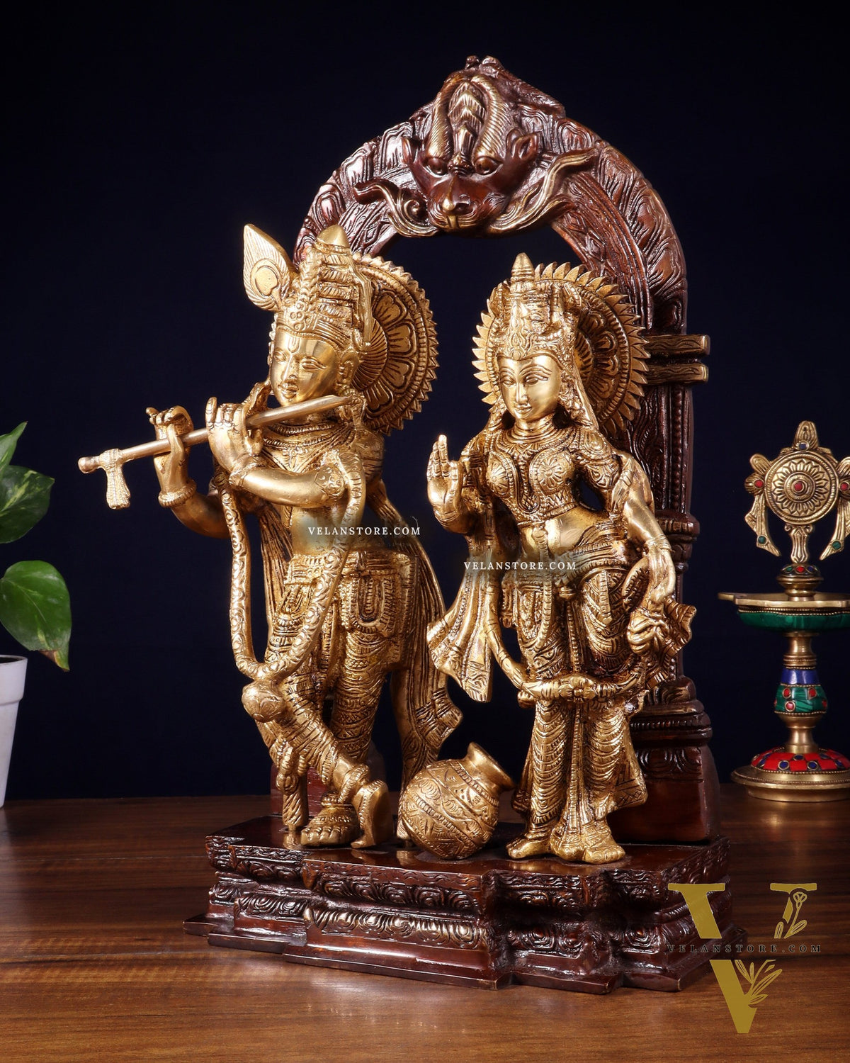 Handcrafted Brass Radha Krishna Idol dual tone 14"