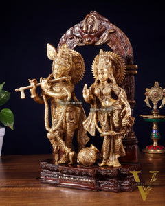 Handcrafted Brass Radha Krishna Idol dual tone 14"