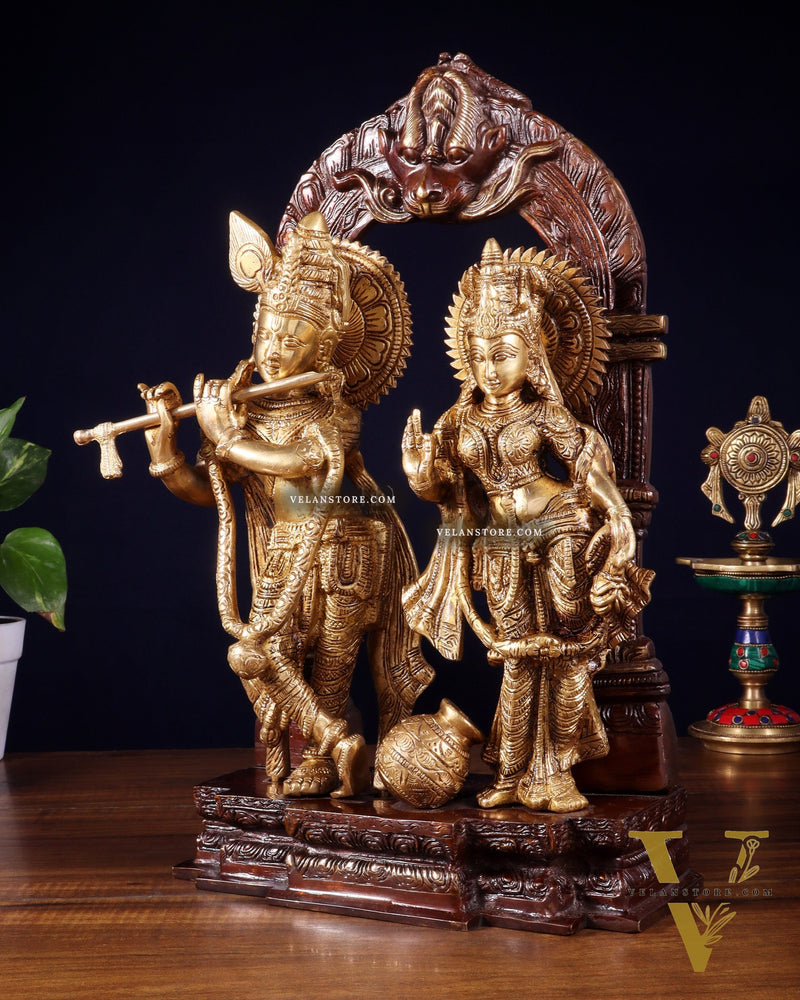 Handcrafted Brass Radha Krishna Idol dual tone 14"