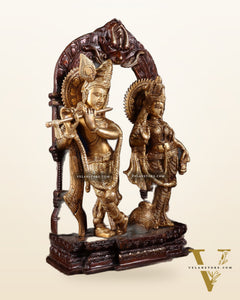 Handcrafted Brass Radha Krishna Idol dual tone 14"