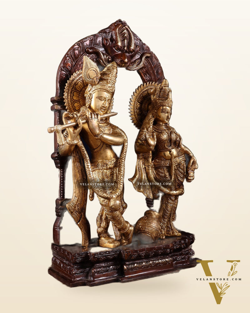Handcrafted Brass Radha Krishna Idol dual tone 14"