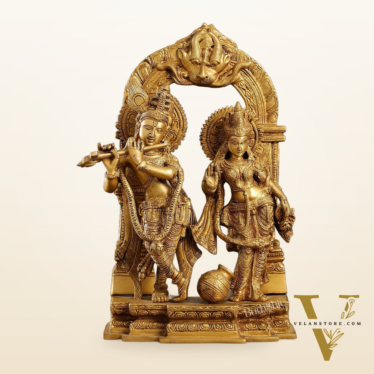 Handcrafted Brass Radha Krishna Idol - Ecstatic Posture 14 inch