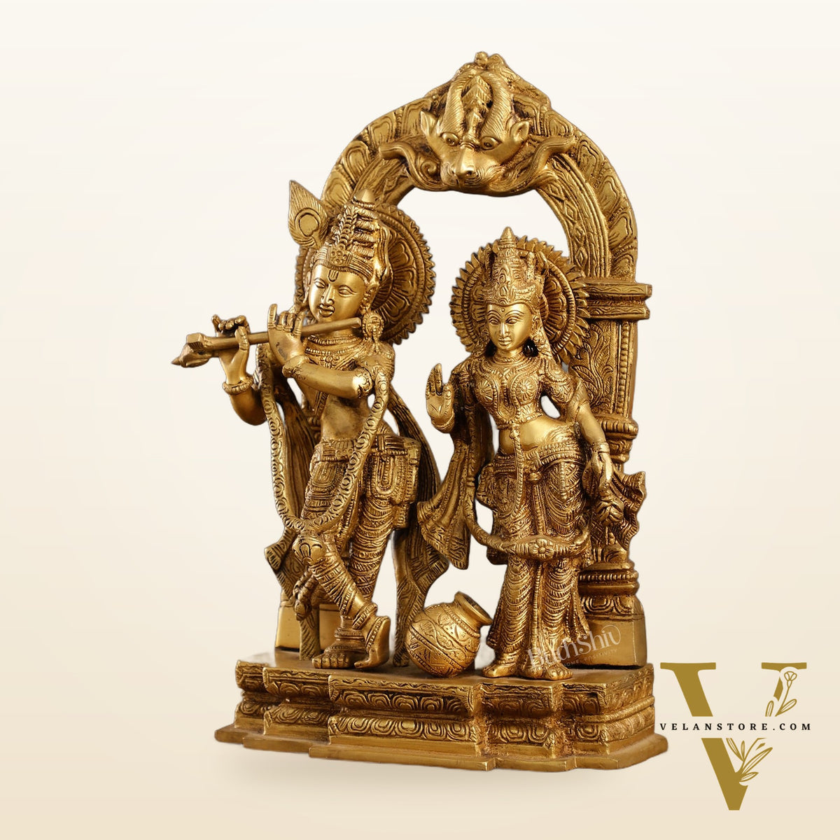 Handcrafted Brass Radha Krishna Idol - Ecstatic Posture 14 inch