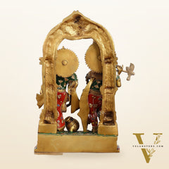 Handcrafted Brass Radha Krishna Idol - Ecstatic Posture 14 inch with stonework
