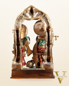Handcrafted Brass Radha Krishna Idol - Ecstatic Posture 14 inch with stonework
