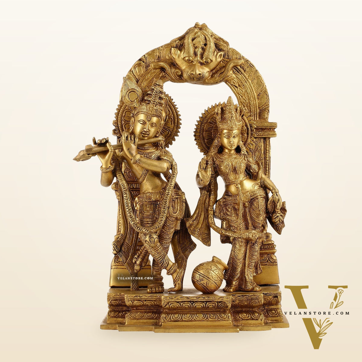 Handcrafted Brass Radha Krishna Idol - Ecstatic Posture 14 inch