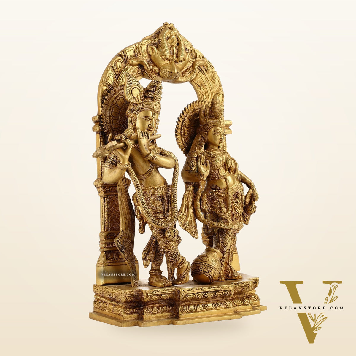 Handcrafted Brass Radha Krishna Idol - Ecstatic Posture 14 inch