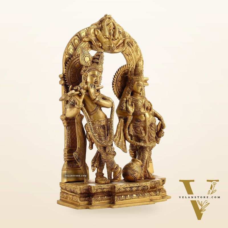 Handcrafted Brass Radha Krishna Idol - Ecstatic Posture 14 inch