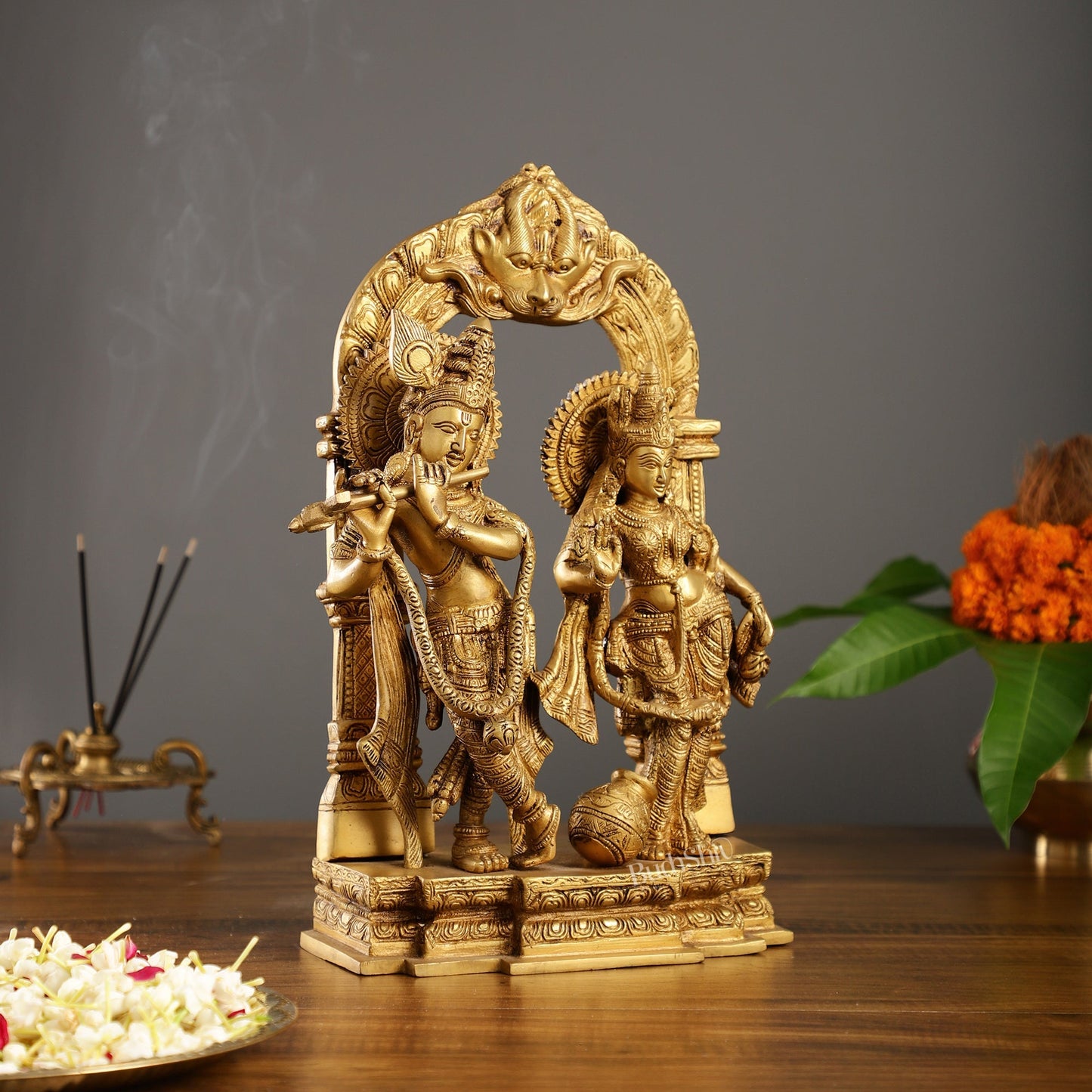 Handcrafted Brass Radha Krishna Idol - Ecstatic Posture 14 inch