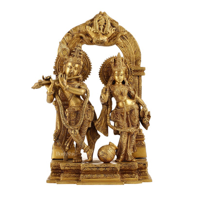 Handcrafted Brass Radha Krishna Idol - Ecstatic Posture 14 inch