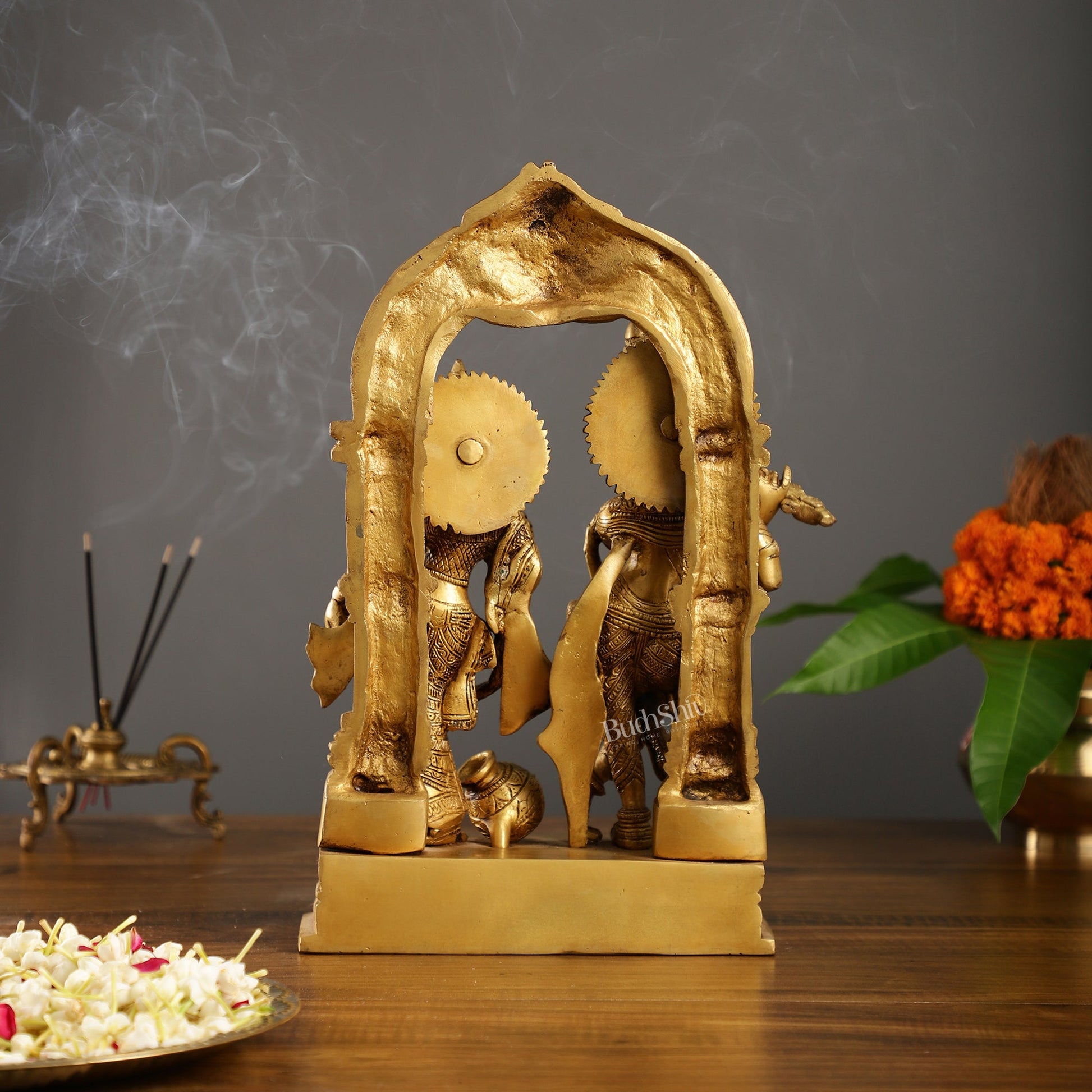 Handcrafted Brass Radha Krishna Idol - Ecstatic Posture 14 inch