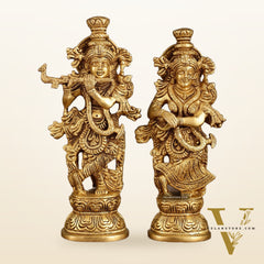 Handcrafted Brass Radha Krishna Idol Pair | 9.5 Inch Height