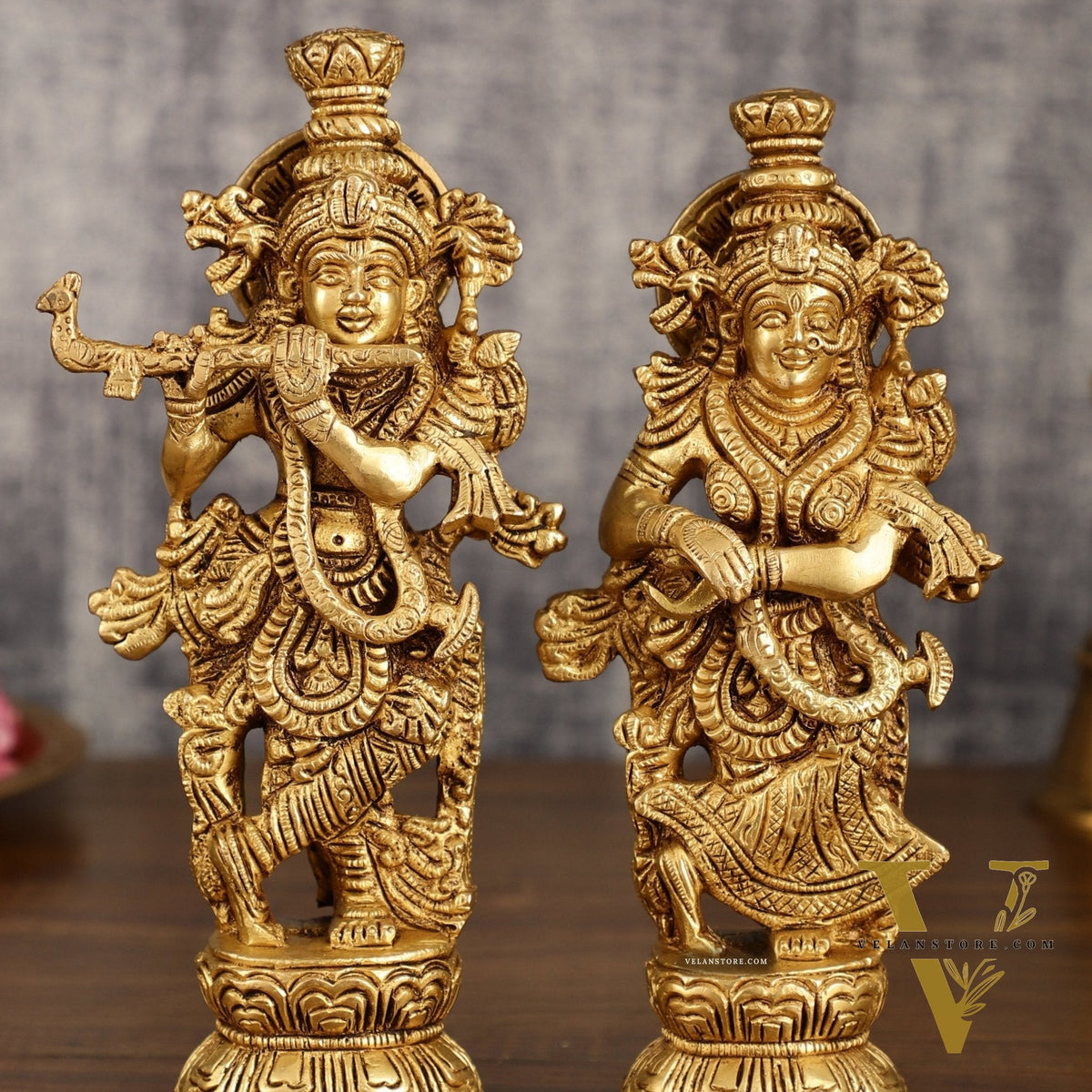 Handcrafted Brass Radha Krishna Idol Pair | 9.5 Inch Height