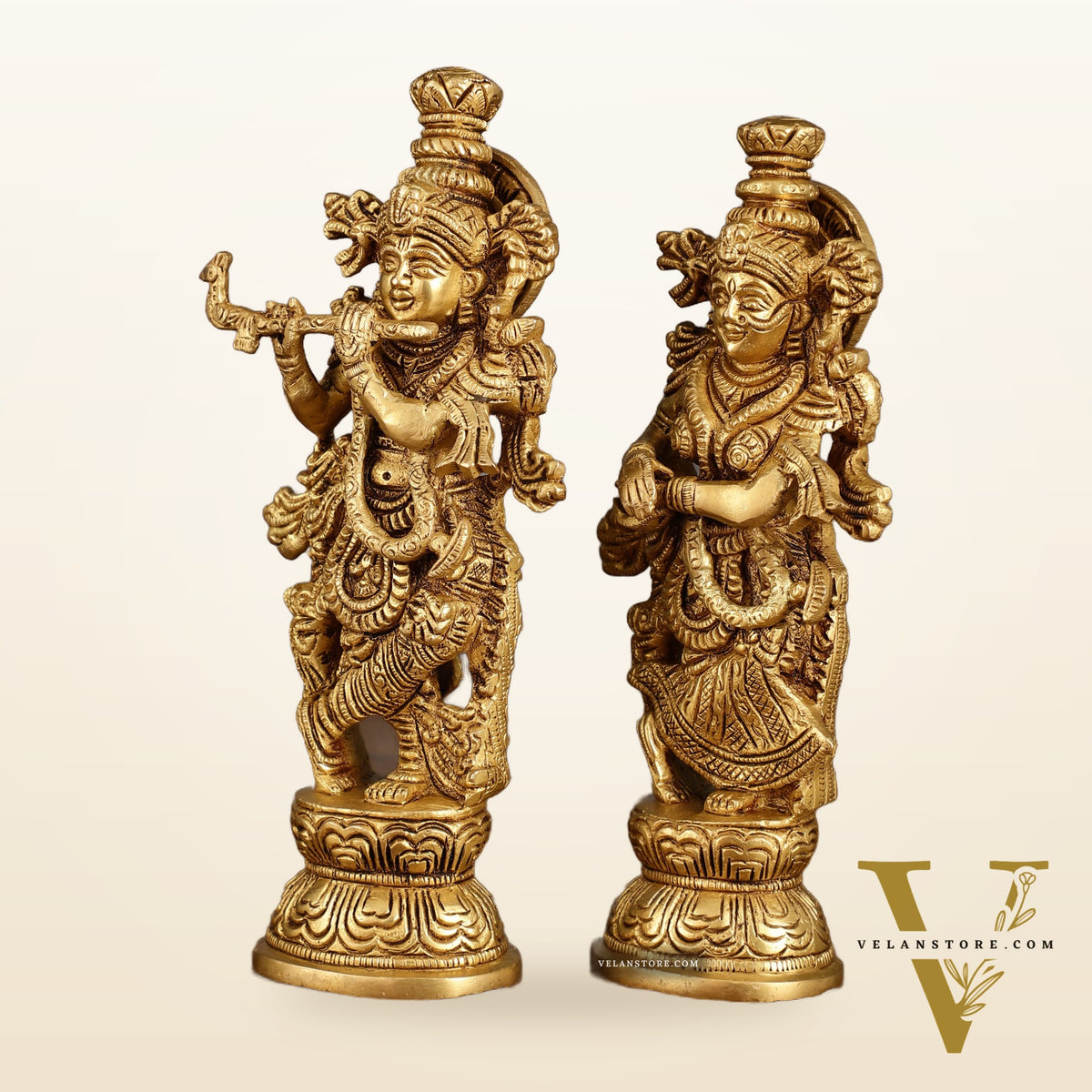 Handcrafted Brass Radha Krishna Idol Pair | 9.5 Inch Height