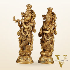 Handcrafted Brass Radha Krishna Idol Pair | 9.5 Inch Height