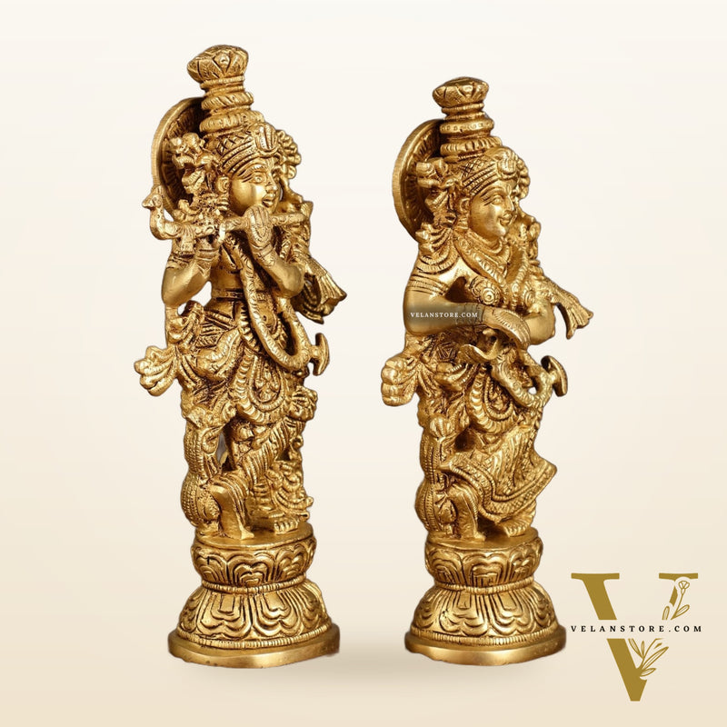 Handcrafted Brass Radha Krishna Idol Pair | 9.5 Inch Height