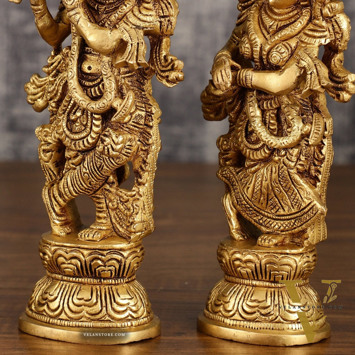 Handcrafted Brass Radha Krishna Idol Pair | 9.5 Inch Height