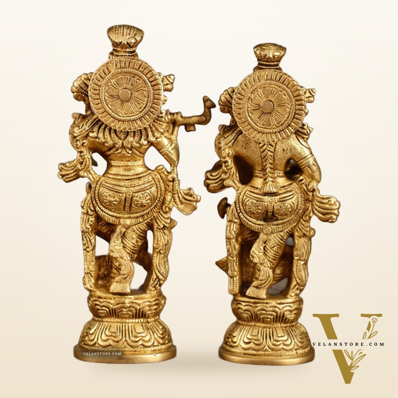 Handcrafted Brass Radha Krishna Idol Pair | 9.5 Inch Height